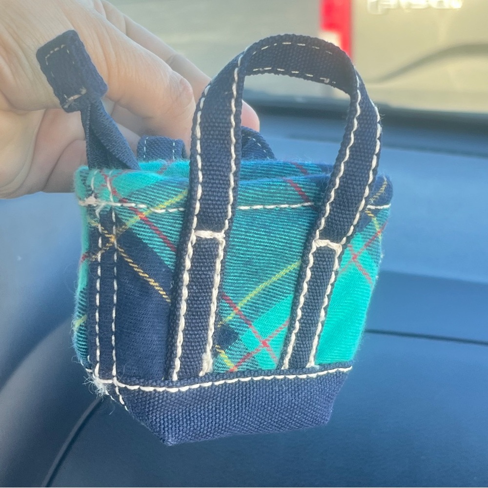 Lands' End Mini Plaid Tote Key/Card Holder - Teal & Navy